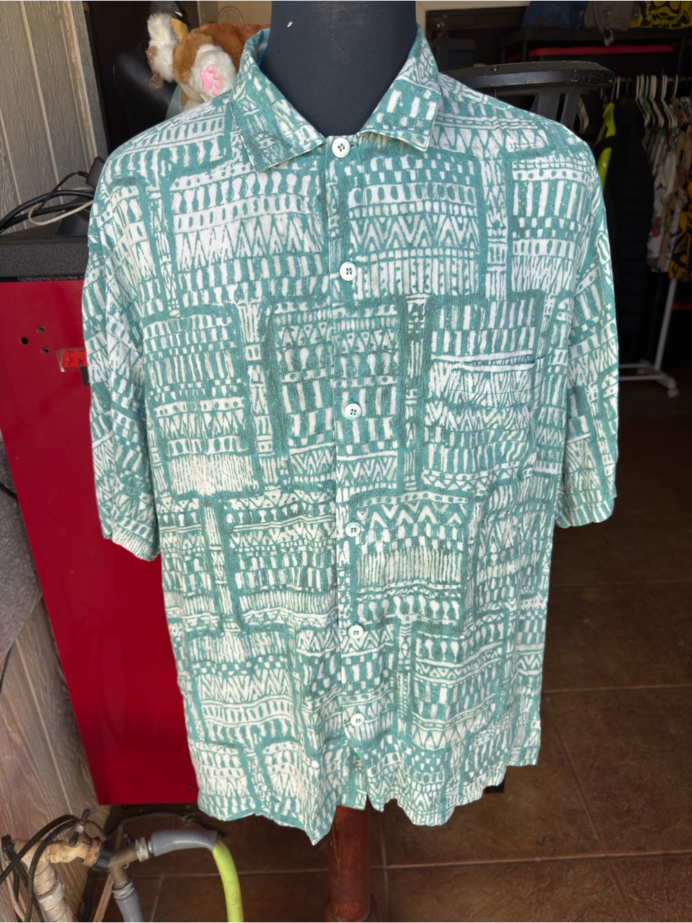 PreOwned Jams World Hawaiian Print Blue/Green Full Button Men's Large